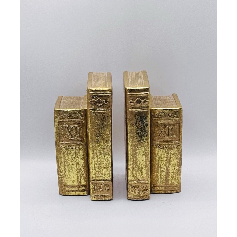 Vintage 1995 CBK Gold Faux Book Bookends Pair Library Decor Resin Home Office